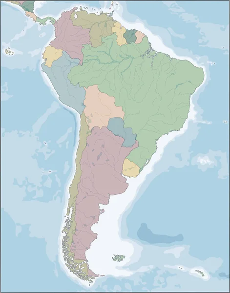 Map of South America continent with countries Royalty Free Εικονογραφήσεις Αρχείου