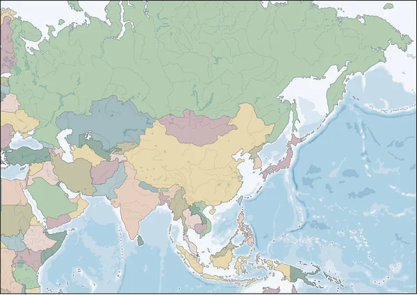 Kaart van het Aziatische continent met landen — Stockvector