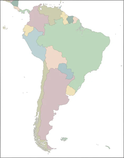 Mappa del continente sudamericano con i paesi — Vettoriale Stock