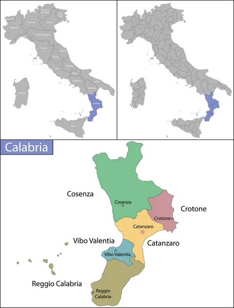 La Calabria è una regione dell'Italia meridionale — Vettoriale Stock