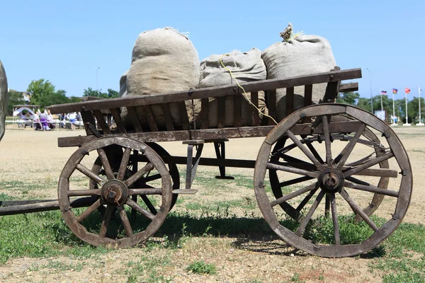 Carro tirado por caballos con bolsas de grano — Foto de Stock