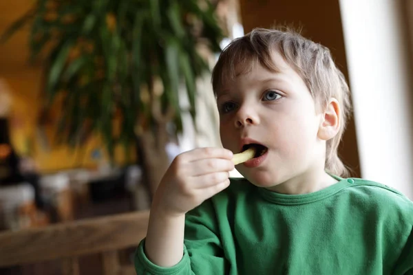 Kind heeft Franse frietjes — Stockfoto