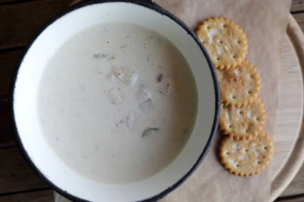 Plate with clam chowder soup — Stock Photo, Image