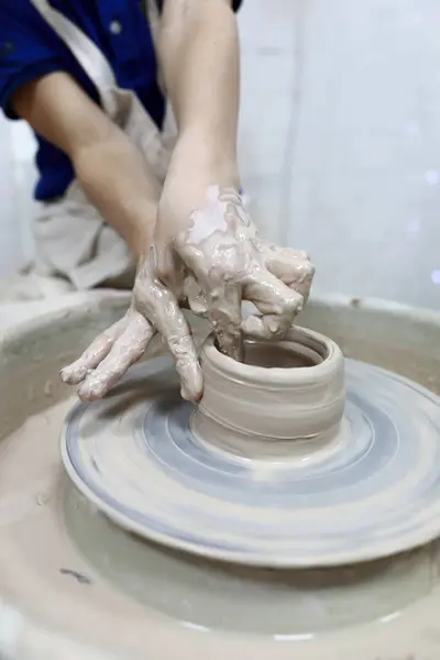 Boy hands making in clay — Stock Photo, Image