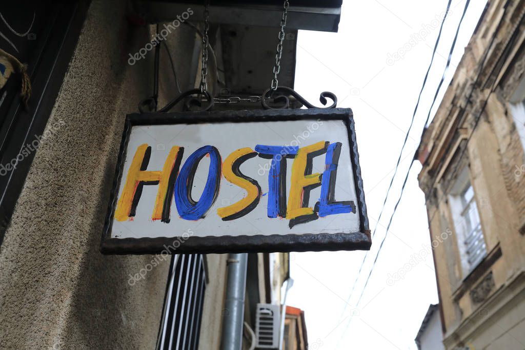 Hostel sign in Old Tbilisi