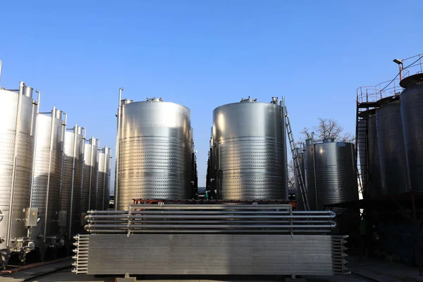 View Outdoor Steel Tanks Winery — Stock Photo, Image