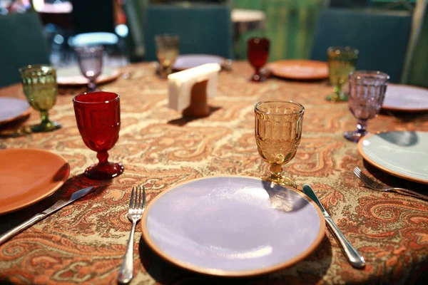 Dining Table Set Plates Restaurant — Stock Photo, Image