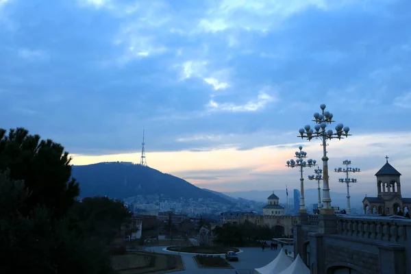 Uitzicht Tbilisi Schemering Winter Georgië — Stockfoto