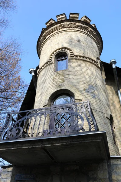 Torre Esquina Antigua Casa Kislovodsk Rusia —  Fotos de Stock