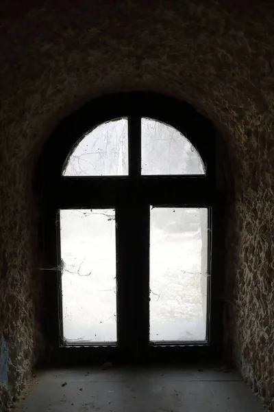 Dusty Window Abandoned Building Kabardino Balkaria Russia — Stock fotografie