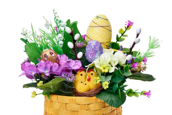 Easter Basket Flower Arrangement White Background — Stock Photo, Image