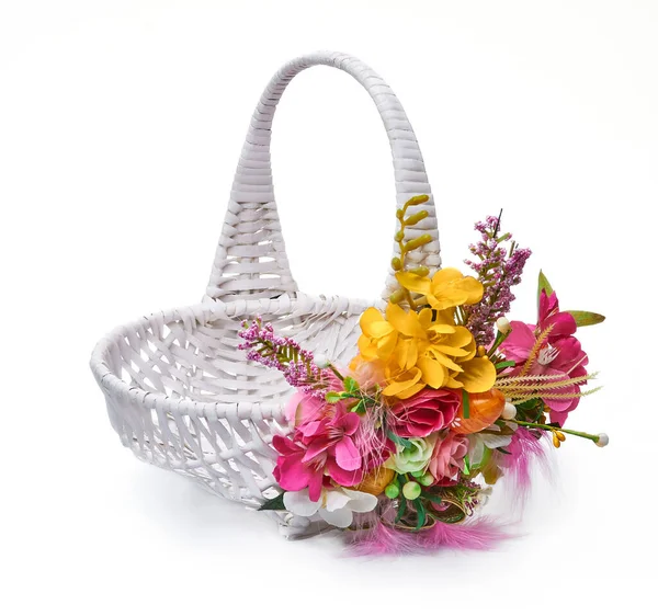 Easter Basket Flower Arrangement White Background — Stock Photo, Image