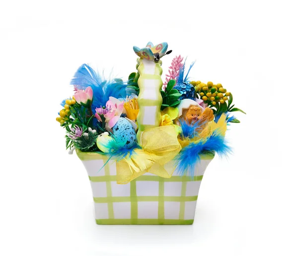 Easter Basket Flower Arrangement White Background — Stock Photo, Image