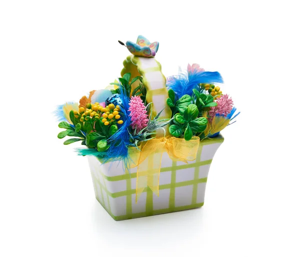 Easter Basket Flower Arrangement White Background — Stock Photo, Image