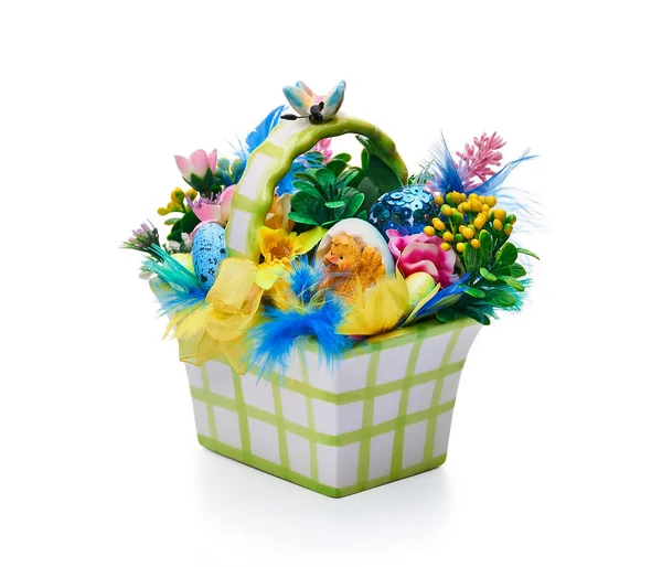 Easter Basket Flower Arrangement White Background — Stock Photo, Image