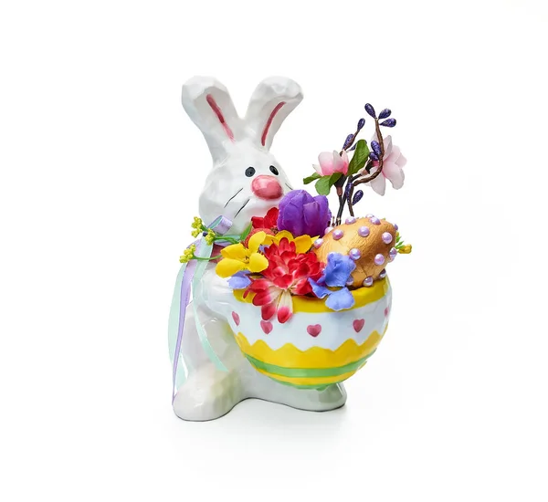 Easter Bunny Flower Arrangement White Background — Stock Photo, Image