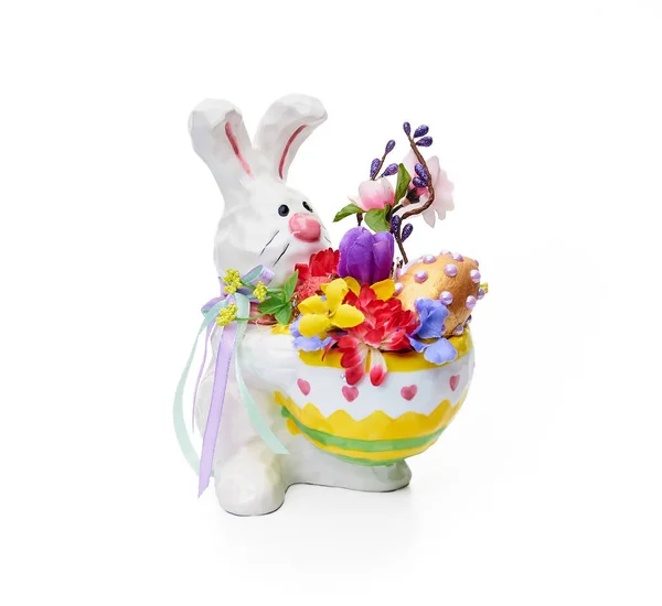 Пасхальный Кролик Цветочным Оформлением Белом Фоне — стоковое фото