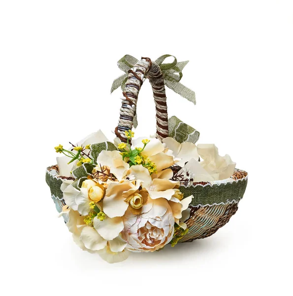 Easter Basket Flower Arrangement White Background — Stock Photo, Image