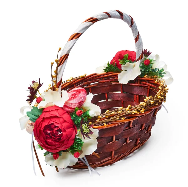 Festive Basket Flower Arrangement White Background — Stock Photo, Image