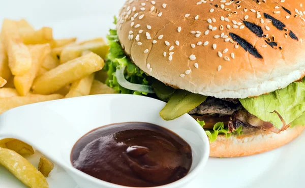 Burger with french fries — Stock Photo, Image