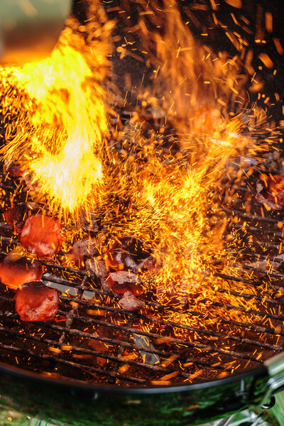 Glowing charcoal and flame