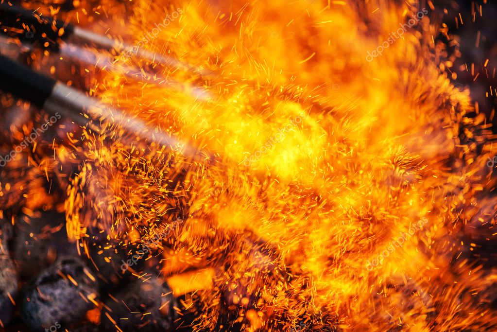 Glowing charcoal and flame — Stock Photo © Shebeko 127674372