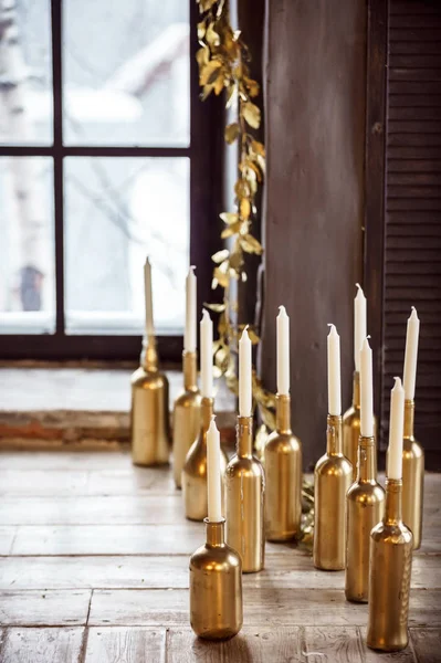 Vánoční svíčky v lahvích — Stock fotografie