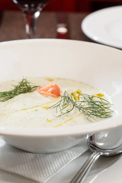 Cream soup with salmon — Stock Image Cream soup with salmon Stock Image
