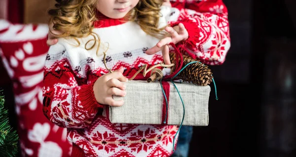 Trevlig tjej med julklapp — Stockfoto