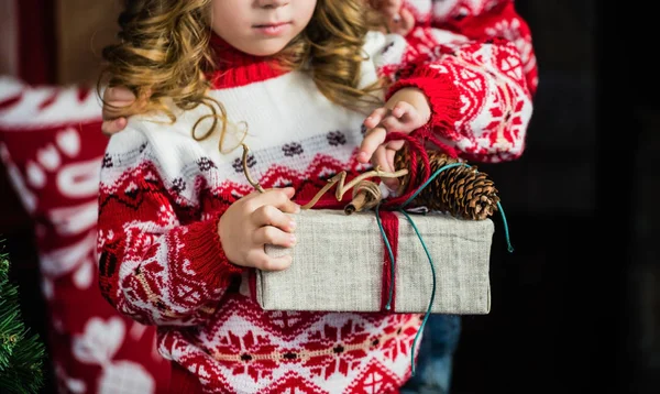 Leuk meisje met kerstcadeau — Stockfoto