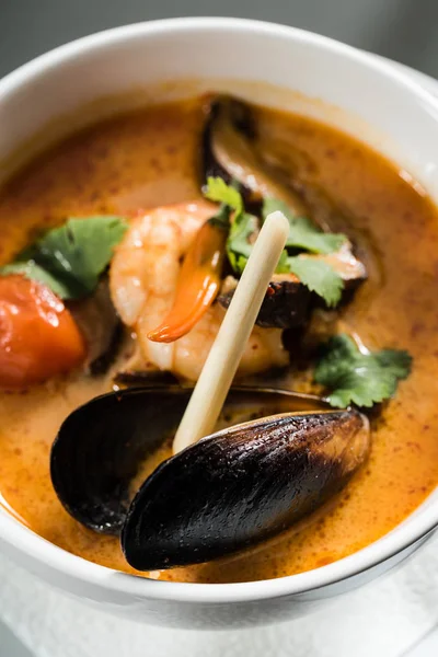 Seafood soup in bowl — Stock Photo, Image