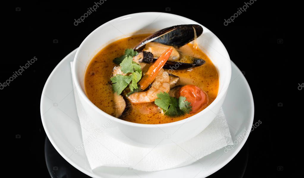seafood soup in bowl