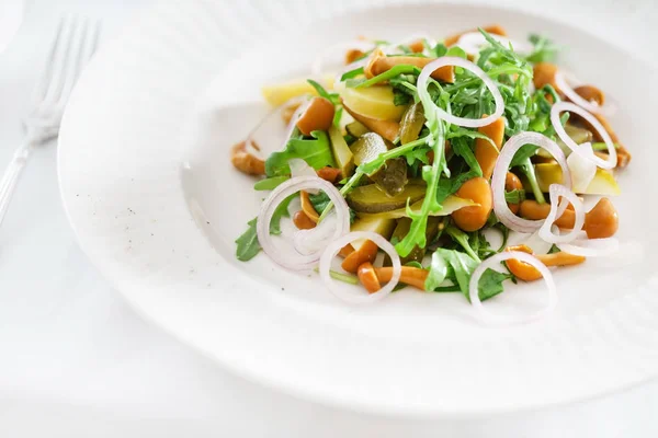Mushroom salad with fork — Stock Image Mushroom salad with fork Stock Picture