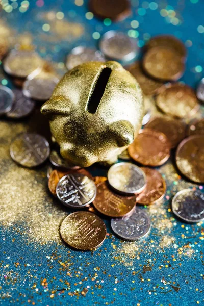 Piggy bank and coins — Stock Photo, Image