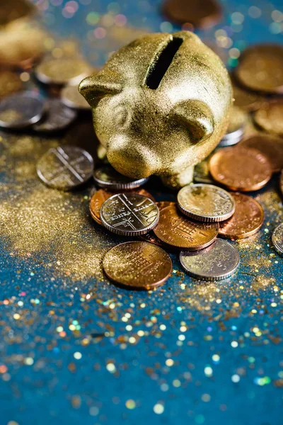 Piggy bank and coins — Stock Photo, Image