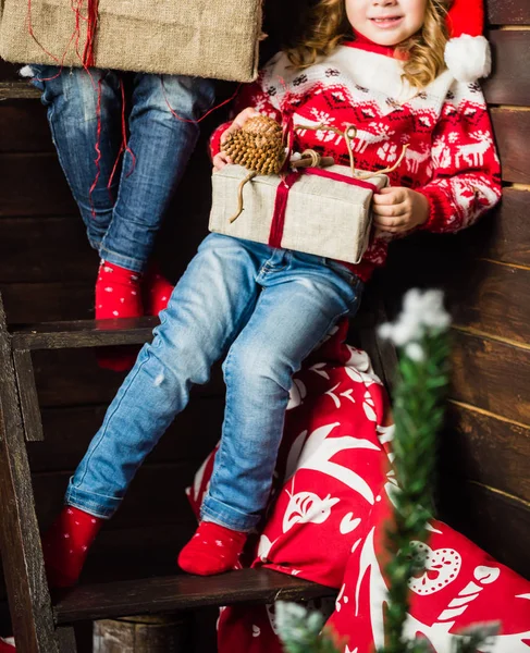 Trevlig tjej med julklapp — Stockfoto