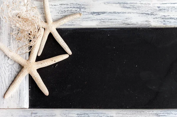 Empty blackboard with starfishes — Stock Photo, Image