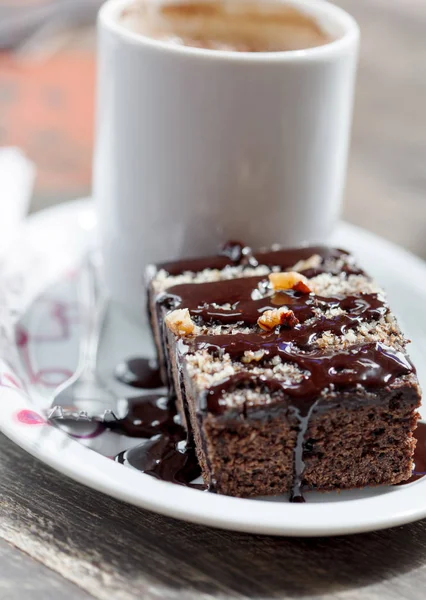 Café con brownie dulce — Foto de Stock
