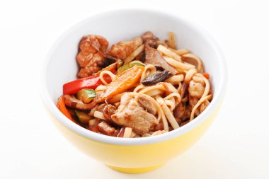 noodle with meat and vegetables clipart