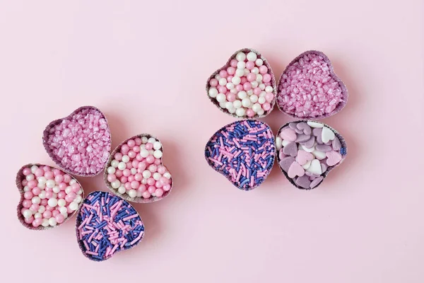 Modello di carta di San Valentino con cuori di zucchero — Foto Stock