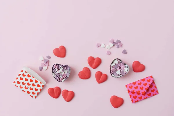 Plantilla de tarjeta Valentine con corazones de azúcar —  Fotos de Stock