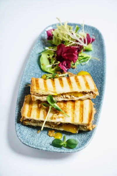 Tasty sandwich with grilled bread — Stock Photo, Image