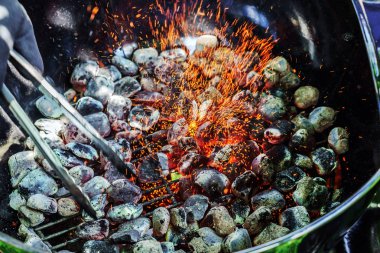 Barbekü kömürler ve ısı ile