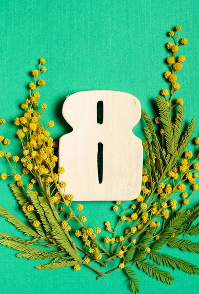 番号 8 とミモザの花の花輪 — ストック写真