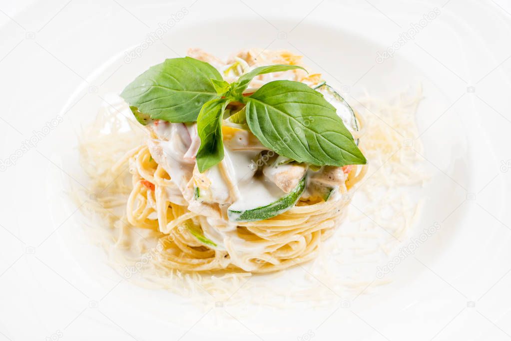 Creamy Italian pasta in plate