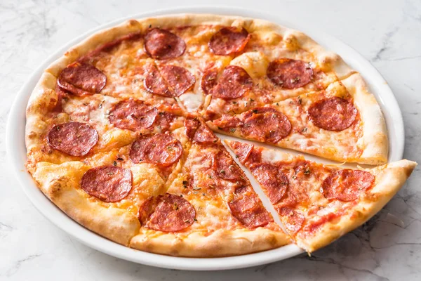 Tasty pizza with sausages — Stock Photo, Image