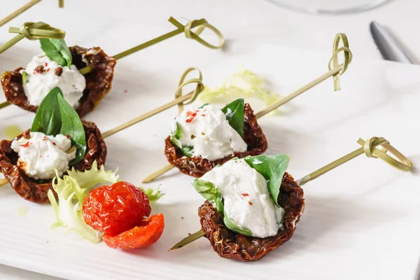 Tasty canape on plate — Stock Photo, Image