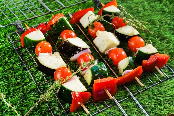 Raw vegetables on skewers — Stock Photo, Image