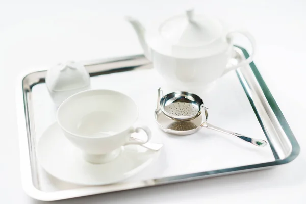 Tea set on tray — Stock Photo, Image
