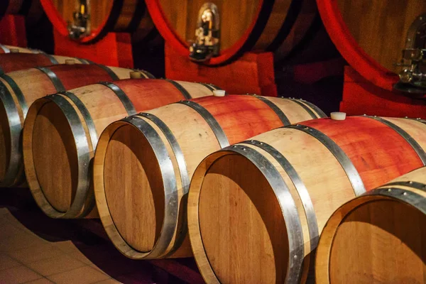 Wooden wine barrels — Stok fotoğraf